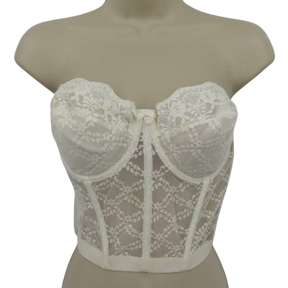 VTG Youthcraft 38C Women Longline Strapless Bra Ivory Floral Lace Underwire
